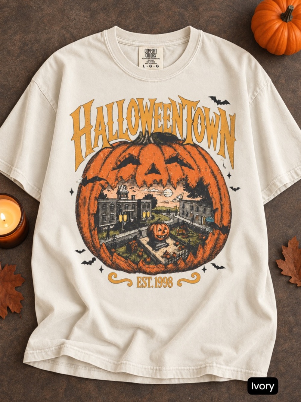 Halloweentown Est 1998 Pumpkin Graphic Shirt Comfort Colors Tee - Picture 3 of 9